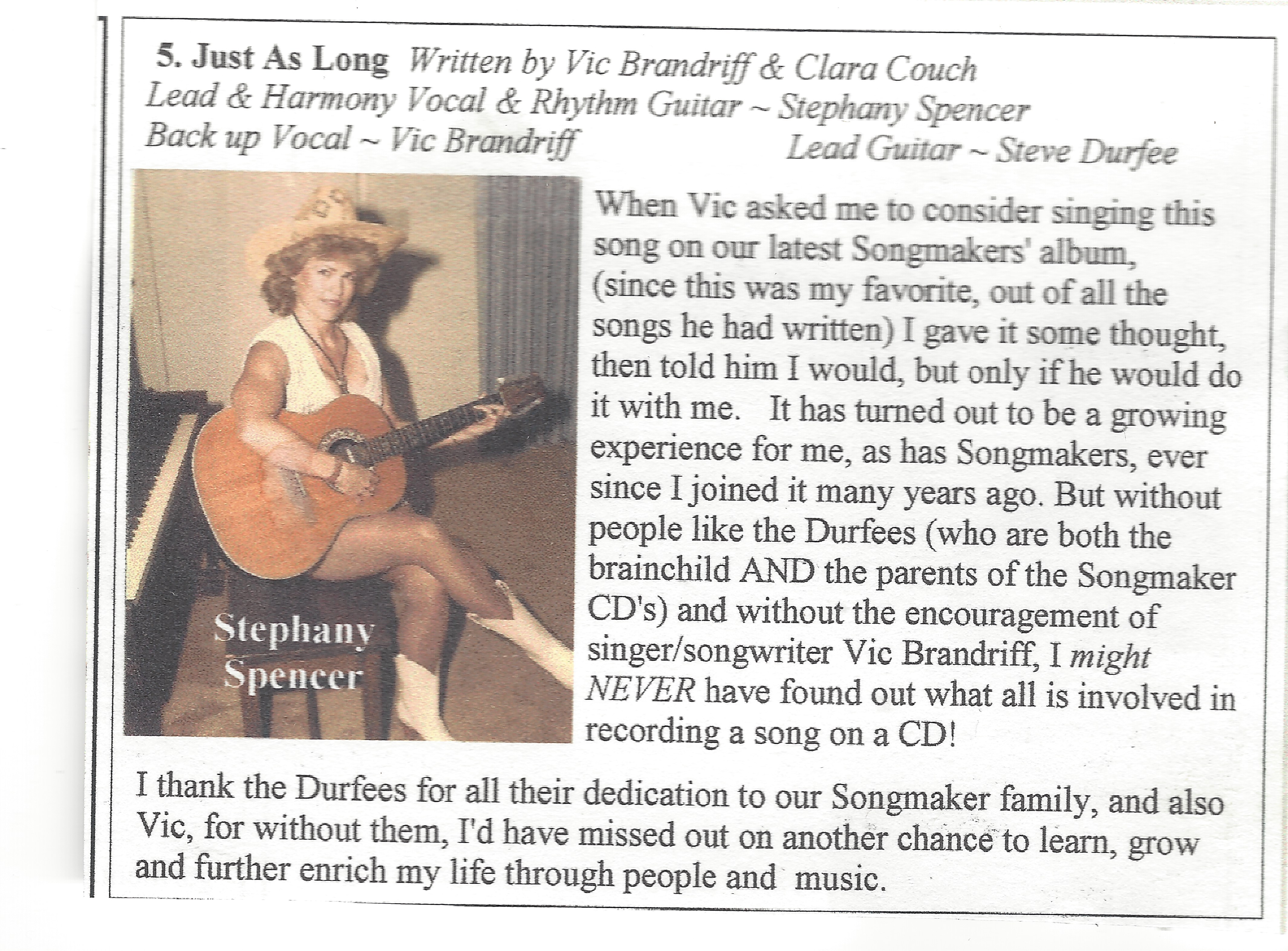 My Songmaker CD Blurb